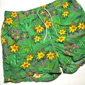 Polo Ralph Lauren Swim Trunks Mens XXL Green Tropical Safari Floral Swimsuit‎